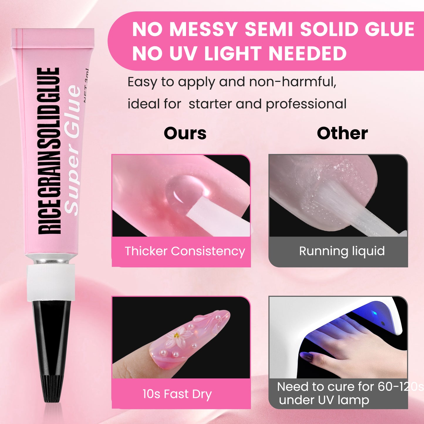 Semi Solid Nail Glue No UV Light Needed